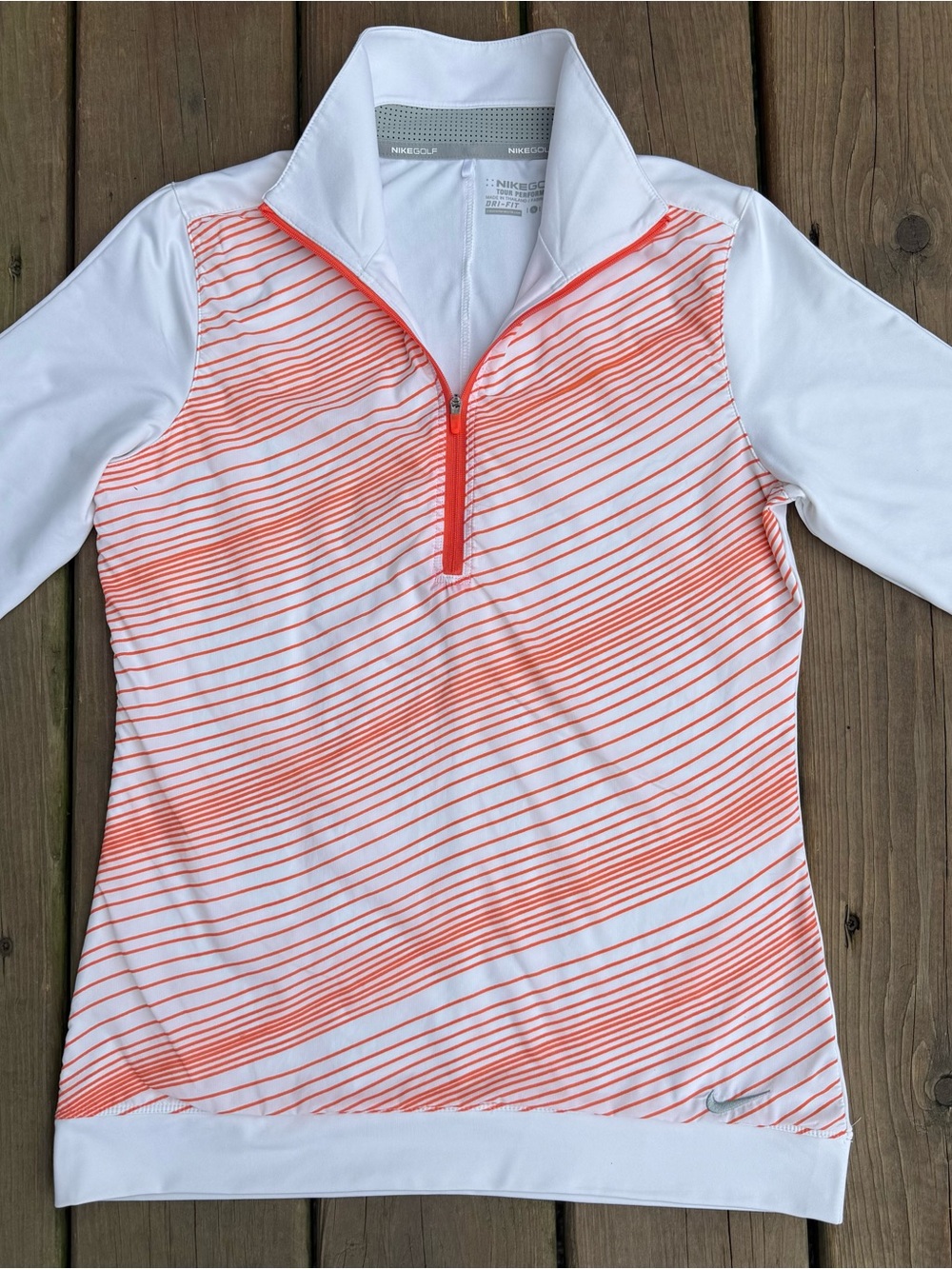 Nike Golf Tour Performance Dri-FIT 1/4 Zip Women’s Polo S White/Orange Stripe
